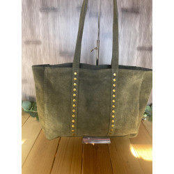 Bolso de piel de serraje con cremallera y tachuelas