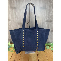 Bolso de piel de serraje con cremallera y tachuelas