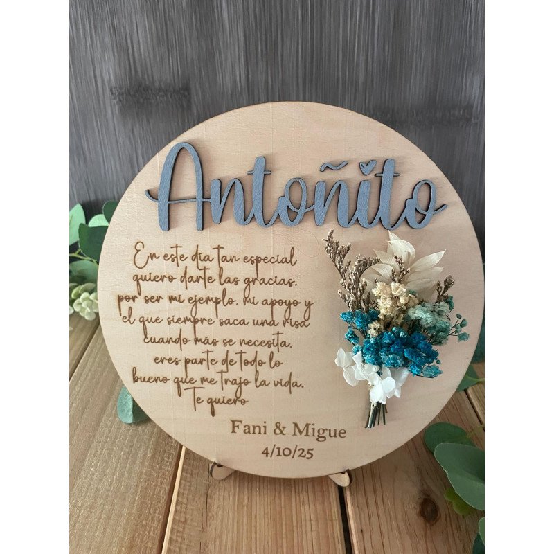 Placa redonda flores preservadas