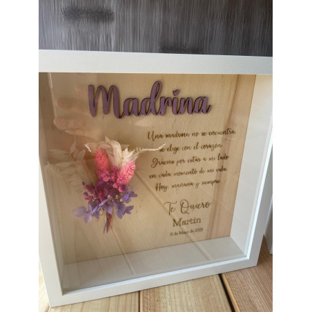 Marco dedicatoria y flores preservadas